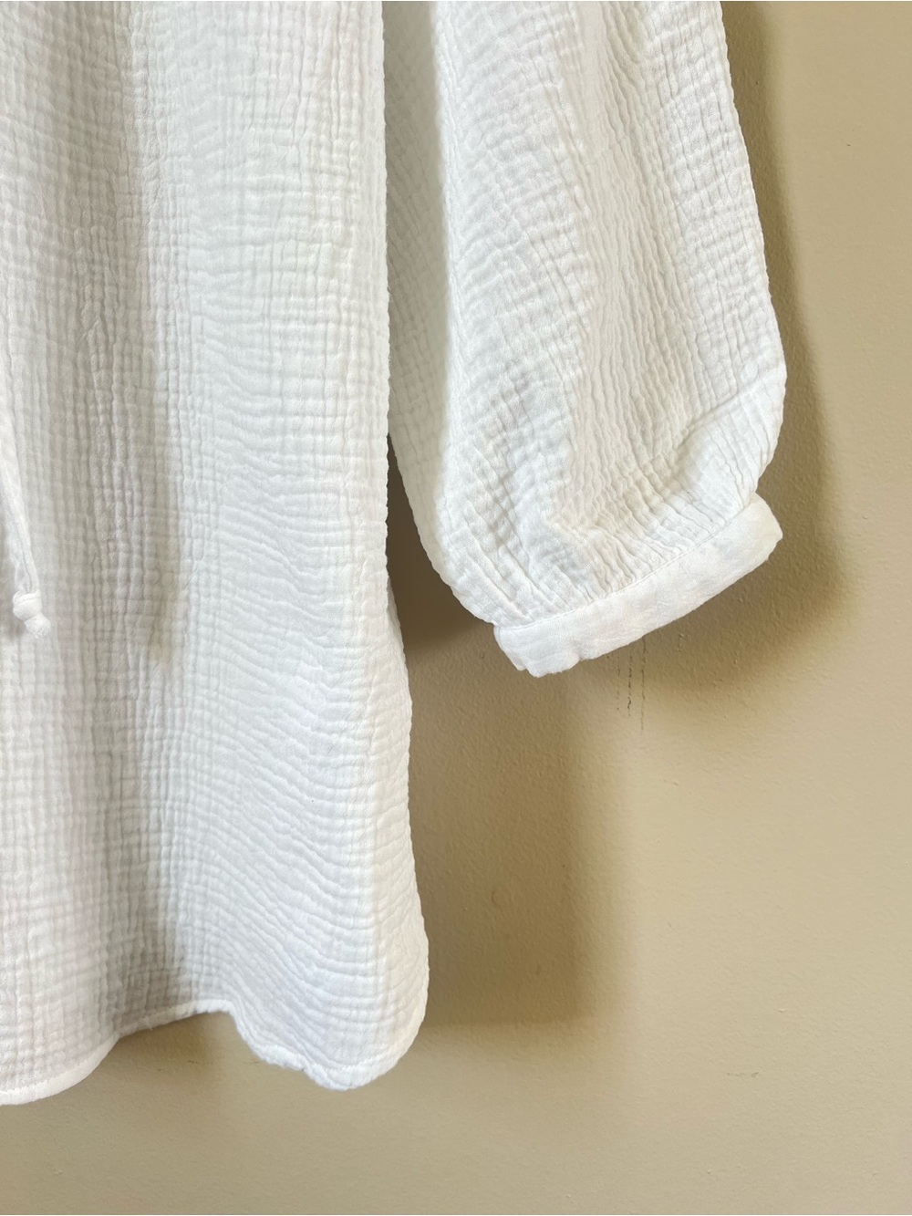 Mac and Me White Cotton Gauze Tie Neck Peasant Blouse 1X Boho Coastal 3/4 Sleeve - Picture 11 of 16